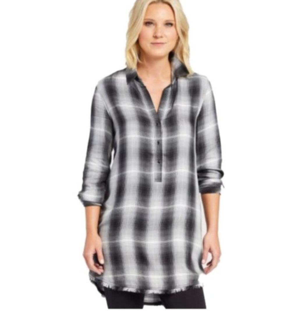 Evereve Cloth & Stone Plaid Shirt Dress // L